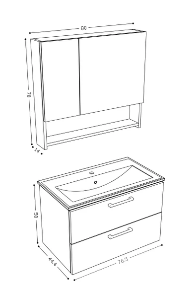 Teta Home Batum 80 Cm Mdf Banyo Dolabı Seti  Antrasit - Resim 5
