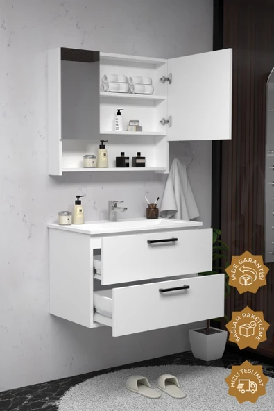Teta Home Batum 65 Cm Mdf Banyo Dolabı Seti  Beyaz - Resim 2