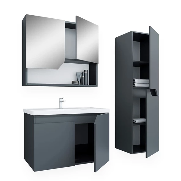 Teta Home Napoli 65 Cm Mdf Banyo Dolabı Seti + Boy Dolabı  Antrasit - 2