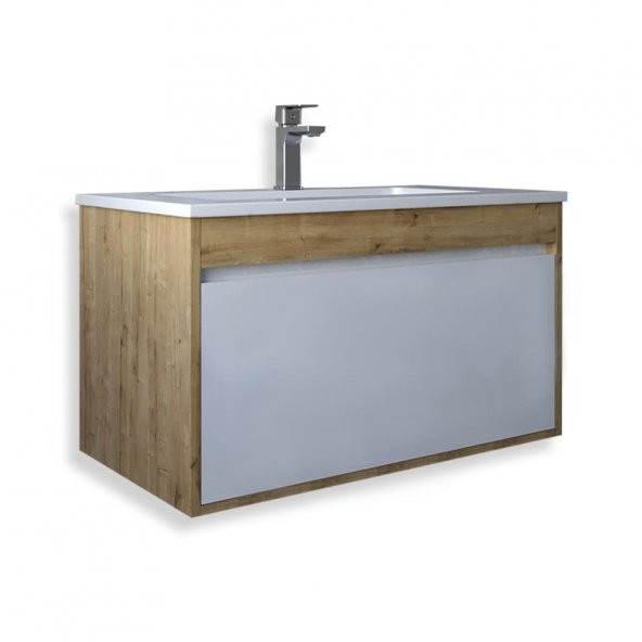Teta Home Mersin 65 cm Mdf Banyo Lavabolu Alt Dolap  Safir Meşe-Beyaz - 1