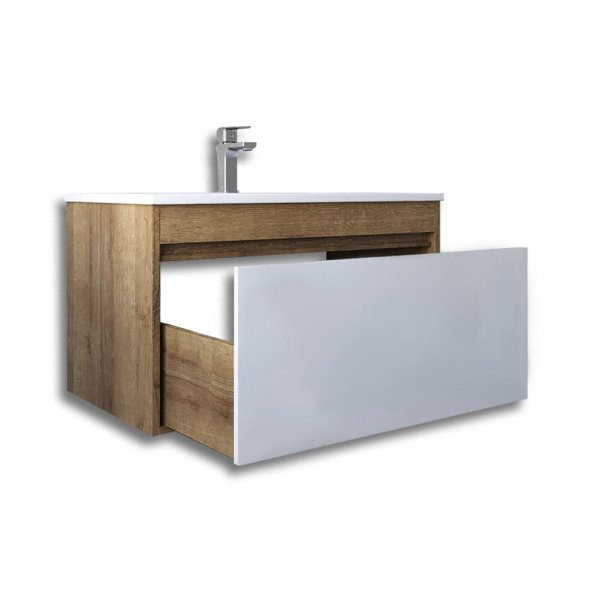 Teta Home Mersin 65 cm Mdf Banyo Lavabolu Alt Dolap  Safir Meşe-Beyaz - 2