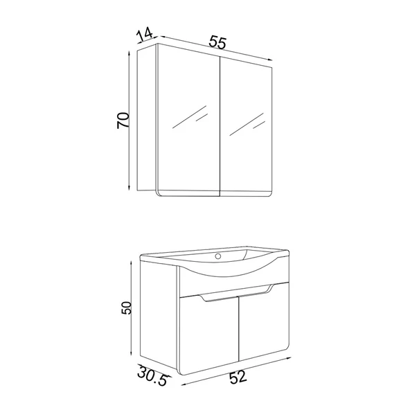 Teta Home Meksika 55cm Mdf Banyo Dolabı Seti  Beyaz-Antrasit - 4