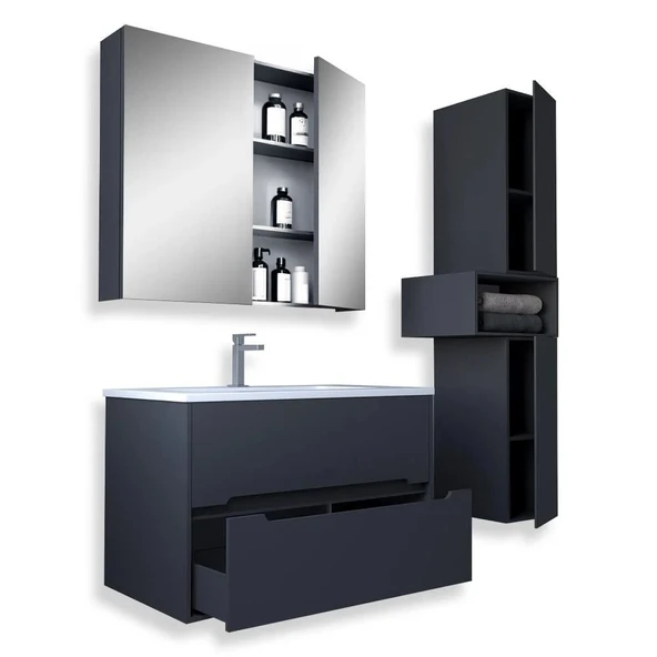 Teta Home Madrid 65 cm MDF Banyo Dolabı Seti ve Boy Dolabı  Antrasit - 2