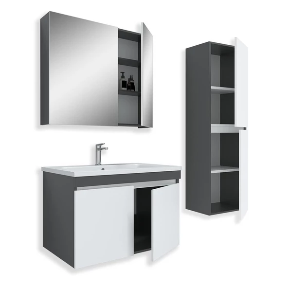 Teta Home Tokyo 65 Cm Mdf Banyo Dolabı Seti + Boy Dolabı  Antrasit-Beyaz - 2