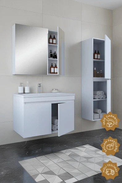 Teta Home Tokyo 65 Cm Mdf Banyo Dolabı Seti + Boy Dolabı Beyaz - 2