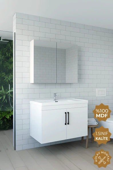 Teta Home Yalova 65 Cm Mdf Banyo Dolabı Seti  Beyaz ürün görseli 1