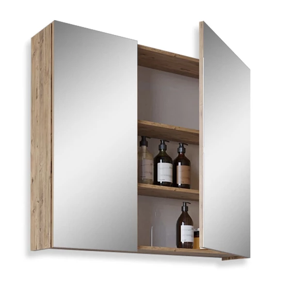 Teta Home Kahire 80CM Mdf Banyo Aynalı Üst Dolap  Atlantik Çam - 2