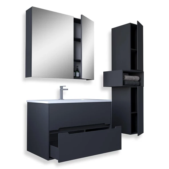 Teta Home Madrid 80 cm MDF Banyo Dolabı Seti ve Boy Dolabı  Antrasit - 2