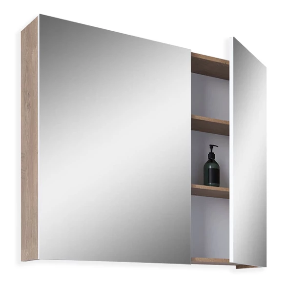 Teta Home Tokyo 80CM Mdf Banyo Üst Aynalı Dolap  Kafkas Meşe-Beyaz - 2