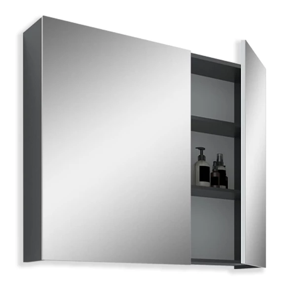 Teta Home Tokyo 80CM Mdf Banyo Üst Aynalı Dolap  Antrasit-Beyaz - 2
