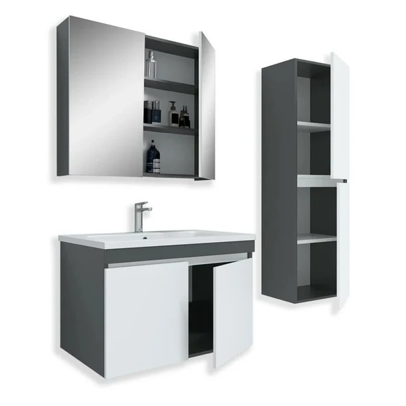 Teta Home Tokyo 65 Cm Mdf Banyo Dolabı Seti + Boy Dolabı  Antrasit-Beyaz - 2