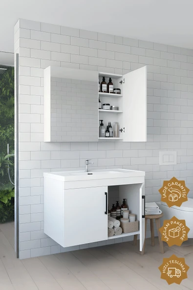 Teta Home Yalova 80 Cm Mdf Banyo Dolabı Seti  Beyaz - Resim 2