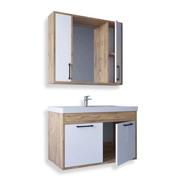 Teta Home Lizbon 80 Cm Mdf Banyo Dolabı Seti  Atlantik Çam-Beyaz