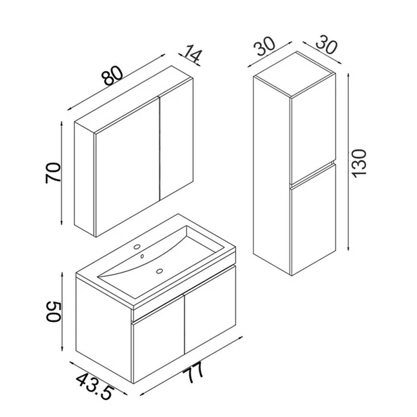 Teta Home Tokyo 80 Cm Mdf Banyo Dolabı Seti +Boy Dolabı  Antrasit-Beyaz - 5