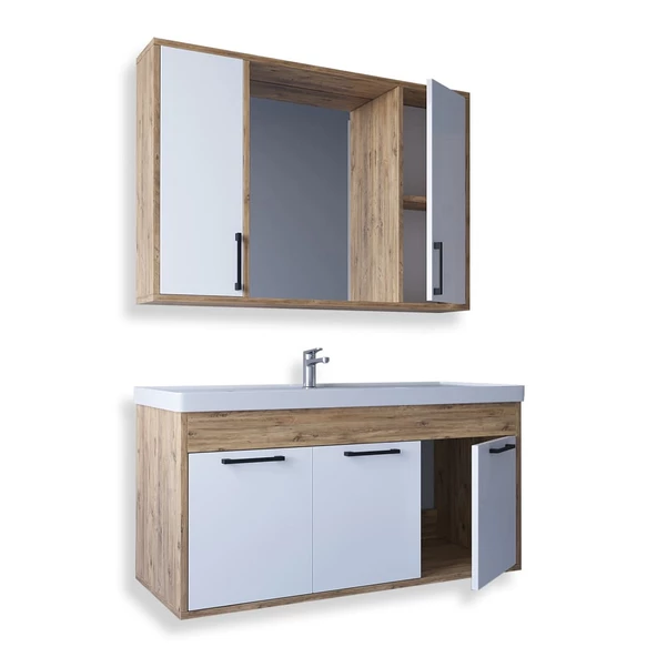Teta Home Lizbon 100 Cm Mdf Banyo Dolabı Seti  Atlantik Çam-Beyaz - 2