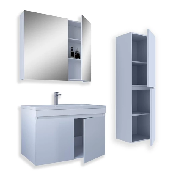 Teta Home Tokyo 80 Cm Mdf Banyo Dolabı Seti +Boy Dolabı  Beyaz - 2