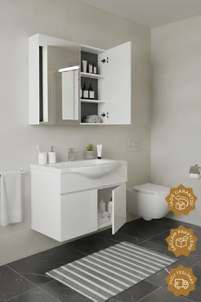 Teta Home Kahire 80 Cm Mdf Banyo Dolabı Seti  Beyaz - Resim 2
