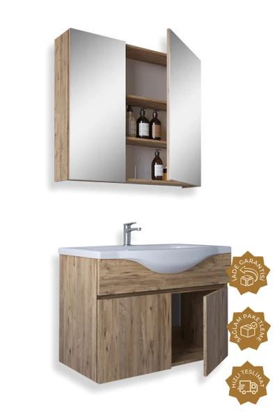 Teta Home Kahire 80 Cm Mdf Banyo Dolabı Seti  Atlantik Çam - Resim 2