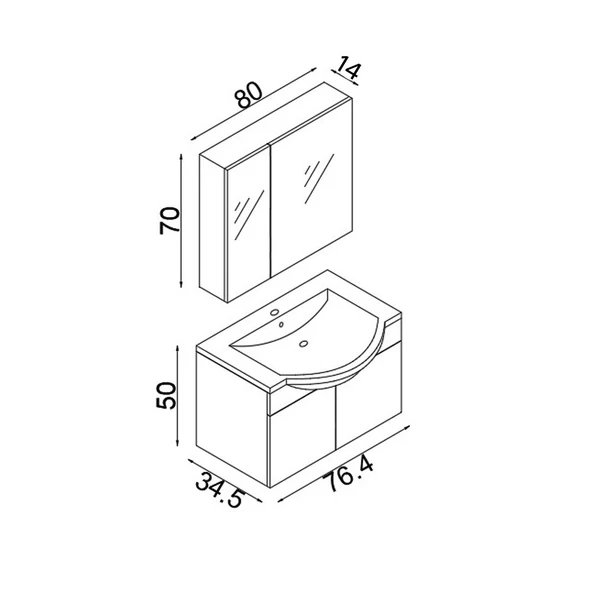 Teta Home Kahire 80 Cm Mdf Banyo Dolabı Seti  Atlantik Çam - Resim 5
