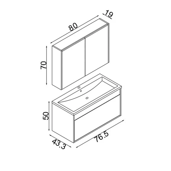 Teta Home Mersin 80 Cm Mdf Banyo Dolabı Seti  Atlantik Çam-Siyah - 5
