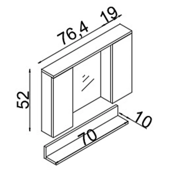 Teta Home Eko 80 Cm Mdf Banyo Aynalı Üst Dolap  Beyaz-Atlantik Çam - 3