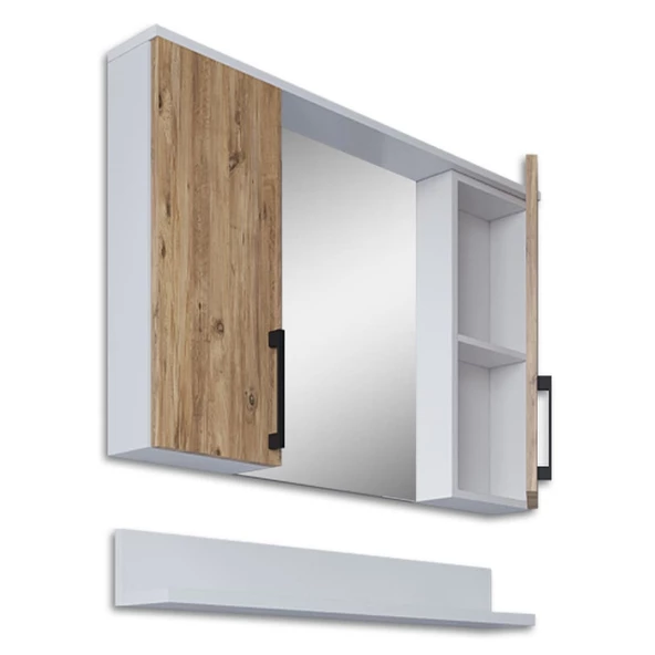 Teta Home Eko 80 Cm Mdf Banyo Aynalı Üst Dolap  Beyaz-Atlantik Çam
