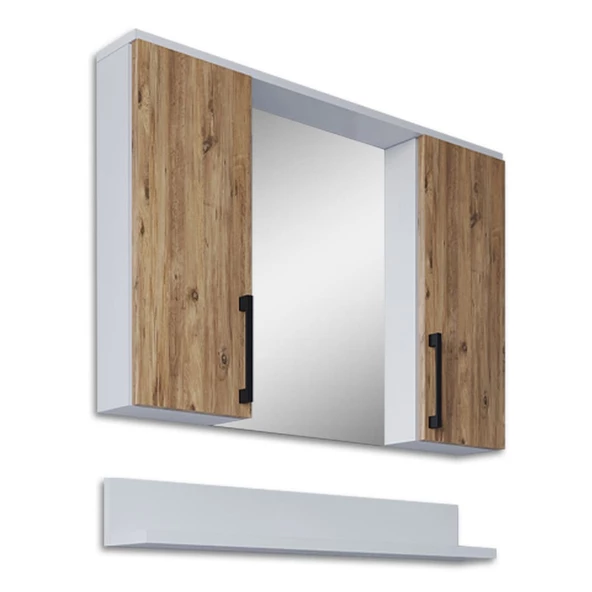 Teta Home Eko 80 Cm Mdf Banyo Aynalı Üst Dolap  Beyaz-Atlantik Çam - 2