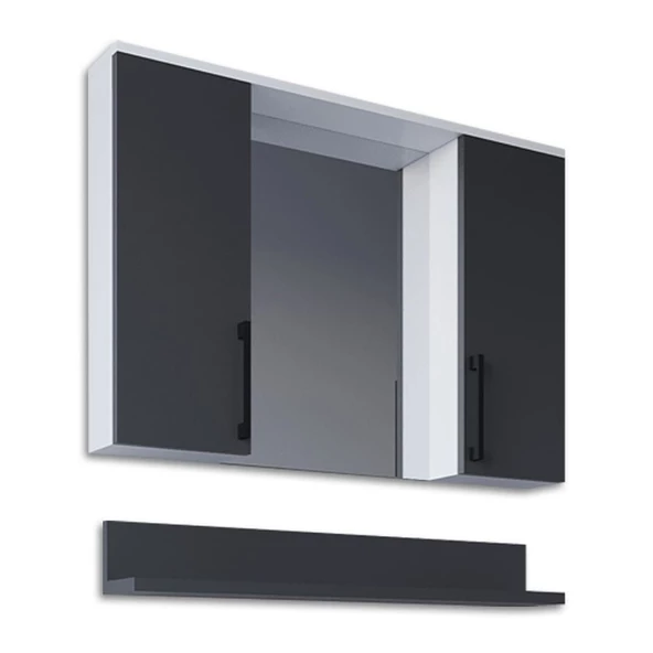 Teta Home Eko 80 Cm Mdf Banyo Aynalı Üst Dolap  Beyaz-Antrasit
