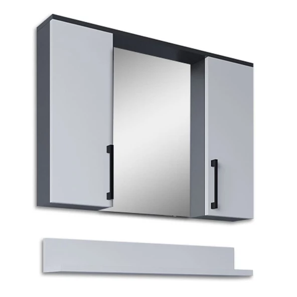 Teta Home Eko 80 Cm Mdf Banyo Aynalı Üst Dolap  Antrasit-Beyaz