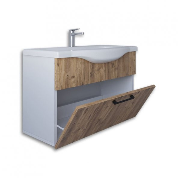 Teta Home Eko 65 cm Mdf Banyo Lavabolu Alt Dolap  Beyaz-Atlantik Çam - 2