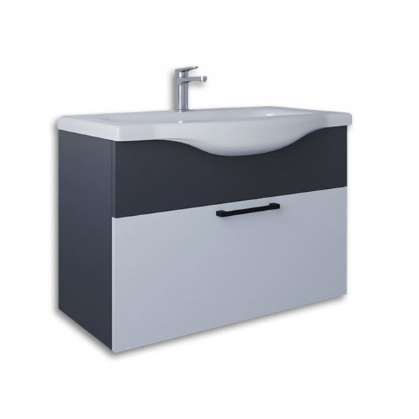 Teta Home Eko 80 cm Mdf Banyo Lavabolu Alt Dolap  Antrasit-Beyaz