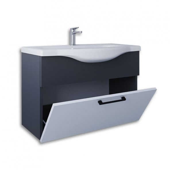 Teta Home Eko 80 cm Mdf Banyo Lavabolu Alt Dolap  Antrasit-Beyaz - 3