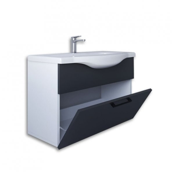 Teta Home Eko 80 cm Mdf Banyo Lavabolu Alt Dolap  Beyaz-Antrasit - 2