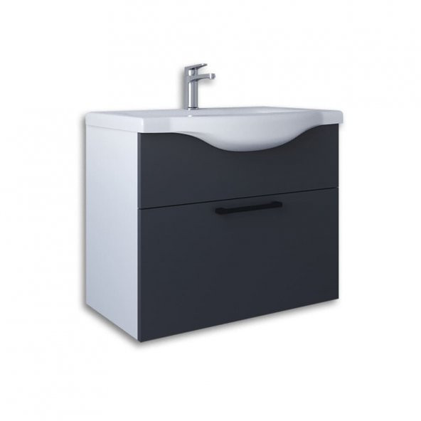 Teta Home Eko 80 cm Mdf Banyo Lavabolu Alt Dolap  Beyaz-Antrasit - 3