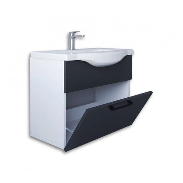 Teta Home Eko 80 cm Mdf Banyo Lavabolu Alt Dolap  Beyaz-Antrasit - 4
