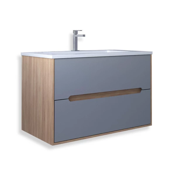 Teta Home Madrid 65 cm Mdf Banyo Lavabolu Alt Dolap  Teak-Sis Gri