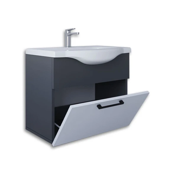Teta Home Eko 65 cm Mdf Banyo Lavabolu Alt Dolap  Antrasit-Beyaz - Resim 2