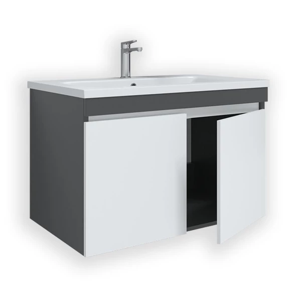 Teta Home Tokyo 65 cm Mdf Banyo Lavabolu Alt Dolap  Antrasit-Beyaz - 2