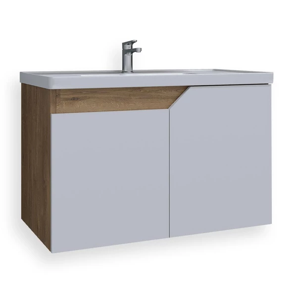 Teta Home Napoli 80 Cm Mdf Banyo Lavabolu Alt Dolap  Kafkas Meşe-Beyaz