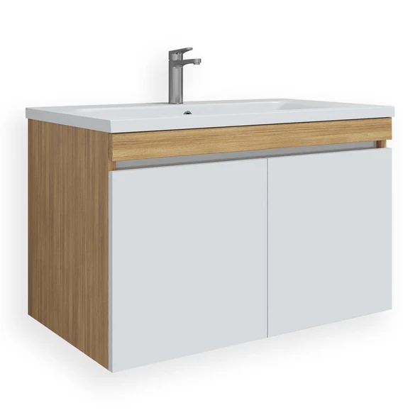 Teta Home Tokyo 65 cm Mdf Banyo Lavabolu Alt Dolap  Teak-Beyaz - 1