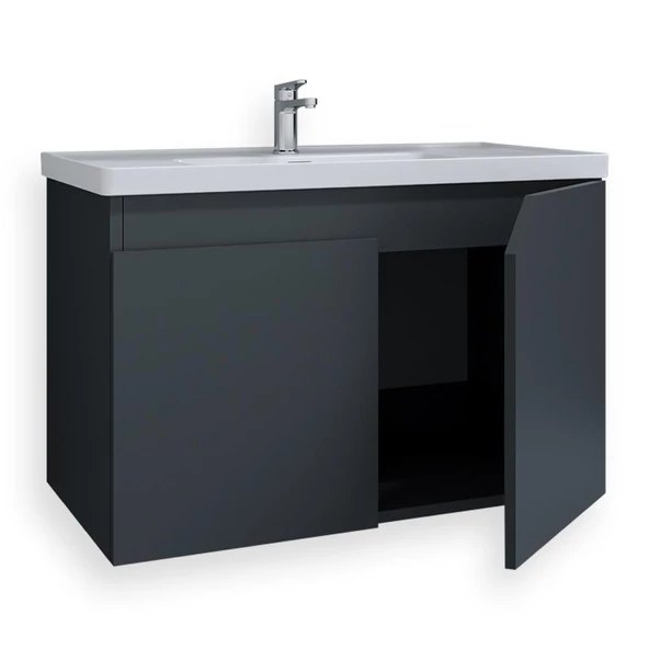 Teta Home Napoli 80 Cm Mdf Banyo Lavabolu Alt Dolap  Antrasit - 2