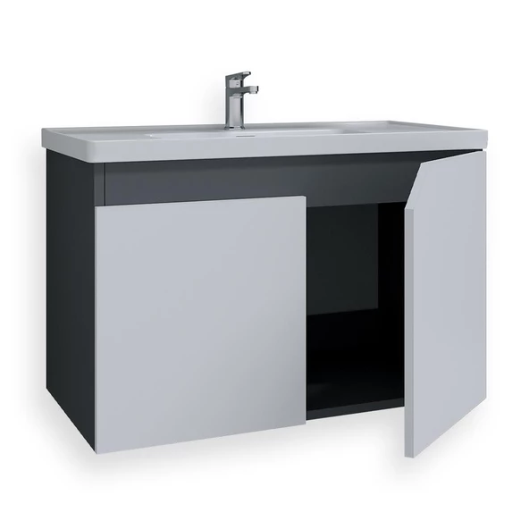 Teta Home Napoli 80 Cm Mdf Banyo Lavabolu Alt Dolap  Antrasit-Beyaz - 2