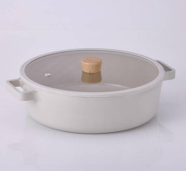 Neoflam Döküm Tencere Cam Kapaklı Fika Kısa 30cm Bej