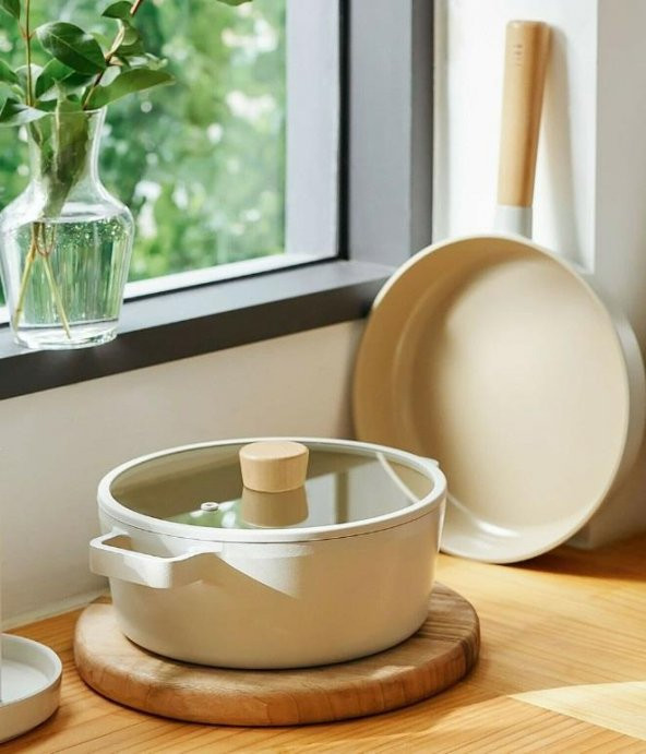 Neoflam Döküm Tencere Cam Kapaklı Fika Derin 24cm Bej - 2