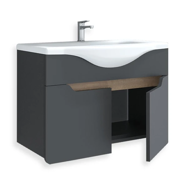 Teta Home Meksika 80 cm Mdf Banyo Lavabolu Alt Dolap  Antrasit-Kafkas Meşe - Resim 2