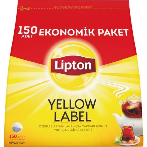 Lipton Yellow Label Demlik Süzen Poşet Siyah Çay Ekonomik Paket 150li