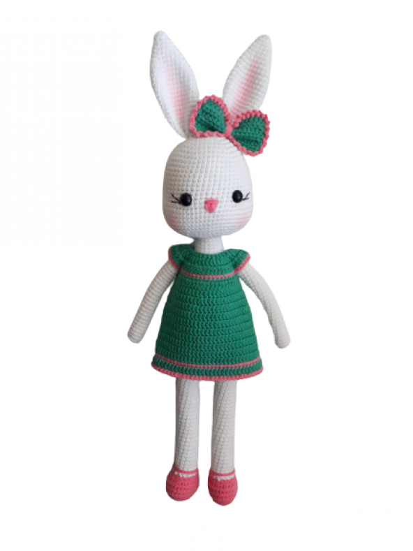 Yeşil Renk Şirin Tavşan Uyku Arkadaşı Amigurumi Organik Oyuncak - 1