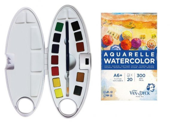Pebeo Watercolor Oval Dizayn Aquarell 12"li Set Defter Hediyeli ürün görseli 1