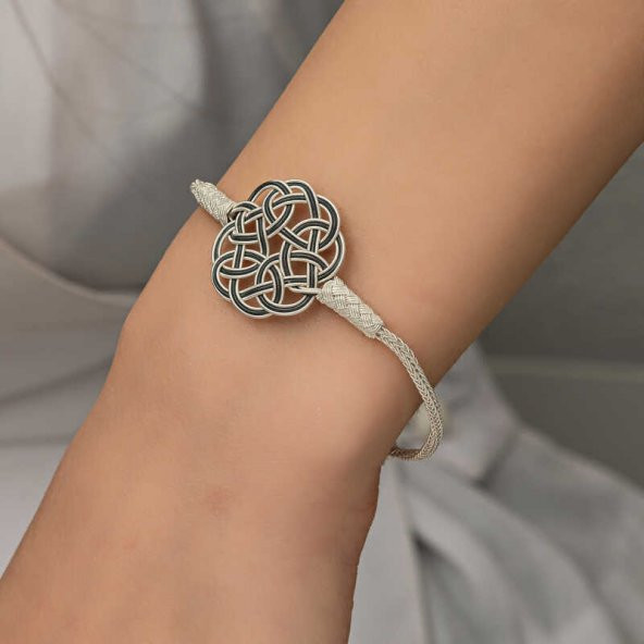 Gümüş Kazaziye Örgü Bileklik  SL5228 - Resim 3