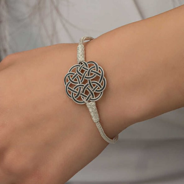 Gümüş Kazaziye Örgü Bileklik  SL5228 - Resim 5